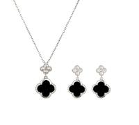 AOWVUTS Parure Gioielli Quadrifoglio 18K Placcato Oro Set di Gioielli da Donna Acciaio al Titanio Fortunati Clover Collana Orecchini Set Parure di Gioielli da Sposa Damigella D'Onore Regalo (C)