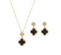 AOWVUTS Parure Gioielli Quadrifoglio 18K Placcato Oro Set di Gioielli da Donna Acciaio al Titanio Fortunati Clover Collana Orecchini Set Parure di Gioielli da Sposa Damigella D'Onore Regalo (A)