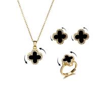 AOWVUTS Parure Gioielli Quadrifoglio da Donna Spinner Fortunato Quadrifoglio Collana Orecchini Anello Set con Zirconia Antistress Regolabile Set di Gioielli per Donna di Ansia (GB)