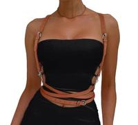 AOWVUTS Punk Harness in Pelle da Donna Regolabile Goth Petto Catena Catene del Corpo Harness da Vita Gotica per Ragazze Discoteca Cosplay Party Rave Costume di Halloween (Marrone)