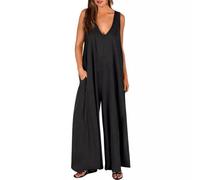 AOWVUTS Salopette Donna Casual Baggy Jumpsuit Estiva Tuta Allentata Senza Maniche Overall Sciolto Gamba Larga Pantaloni Taglie Forti Comoda Pagliaccetto con Tasche