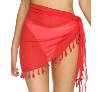 AOWVUTS Sarong Pareo da Spiaggia Donna Pareo Mare Gonna da Spiaggia con Frange Bikini Coprire Spiaggia Wrap Copricostume Corto del Chiffon Mezzo Beach Cover Up per Vacanza Party Beachwear Pool Estate