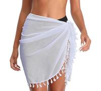 AOWVUTS Sarong Pareo da Spiaggia Donna Pareo Mare Gonna da Spiaggia con Frange Bikini Coprire Spiaggia Wrap Copricostume Corto del Chiffon Mezzo Beach Cover Up per Vacanza Party Beachwear Pool Estate