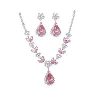 AOWVUTS Set di Gioielli da Sposa Gioielleria Parures Lacrime per Donne Goccia Strass Cluster Statement Collana Orecchini Pendenti Set Zirconia Cubica Damigella D'onore Gioielleria (Rosa)