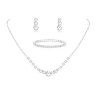 AOWVUTS Set di Gioielli da Sposa in Argento Collana da Sposa Orecchini Pendenti a Goccia Bracciale con Strass Set di Gioielli Cristallo Parure Gioielli Zirconia per Donne e Ragazze