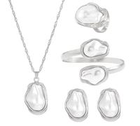 AOWVUTS Set di Gioielli di Perle per Donne Placcato Oro Argento Collana Bracciale Orecchini e Anello Set Collana con Ciondolo in Perle Parure Gioielli Spiaggia Regalo Estivo al Mare (Argento)