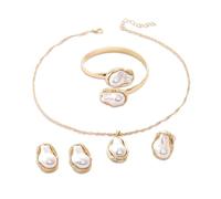 AOWVUTS Set di Gioielli di Perle per Donne Placcato Oro Argento Collana Bracciale Orecchini e Anello Set Collana con Ciondolo in Perle Parure Gioielli Spiaggia Regalo Estivo al Mare (Oro)