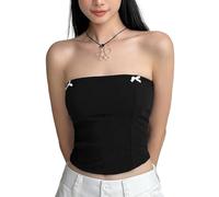 AOWVUTS Top a Fascia da Donna Crop Tops Senza Maniche Top a Tubo Senza Spalline Aderente Corpetto e Corto Tube Tops Sexy Stretchy Senza Schienale off-Spalla Y2K T-Shirt Estate Streetwear