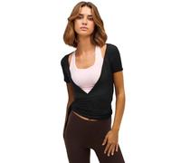 AOWVUTS Top da Danza Donna Classica Scollo a V Maglia a Incrocio Cardigan a Maniche Corte Crop Top Y2K Tops Avvolgente da Yoga Pilates Maglione Slim Fitness Ballerina Danza Moderna