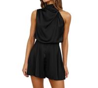 AOWVUTS Tuta da Donna Estiva Tute Corte Senza Manica in Raso Elegante Jumpsuit Collo Alto Allentata Monopezzi e Tutine Gamba Larga Rompers Pagliaccetti Cerimonia Pantaloncini Overall