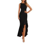 AOWVUTS Vestiti da Cerimonia da Donna Maxi Abito da Sera Orlo a Volant Spacco Vestito Lungo Senza Manica Aderente Elegante Vestito da Cocktail Vita Alta Abito da Ballo Partito Festa Banchetto