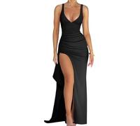 AOWVUTS Vestiti da Sera Donna Sexy Abiti Senza Maniche Aderente Scollo a V Elegante Maxi Abito con Spacco Moda Vestito Lungo Spaghetti Strap Abito da Cocktail Festa Cerimonia Banchetto