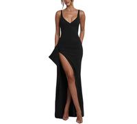 AOWVUTS Vestiti da Sera Donna Sexy Abiti Senza Maniche Aderente Scollo a V Elegante Maxi Abito con Spacco Moda Vestito Lungo Spaghetti Strap Abito da Cocktail Festa Cerimonia Banchetto