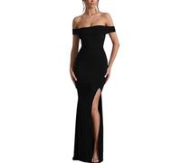 AOWVUTS Vestito da Cerimonia Donna Maxi Abito Sexy Spalle Scoperte Elegante Vestiti Senza Maniche Aderente Vestito Lungo con Spacco da Sera per Partito Festa Cocktail Banchetto Matrimonio
