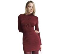 AOWVUTS Vestito Donna Elegante Maniche Lunghe Mini Abito Sexy Vestito Corto Aderente Abiti Casual Bodycon Vestito Rosso Ruched Vestiti de Discoteca Sera Cocktail Party Tubino Autunno Inverno