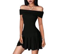 AOWVUTS Vestito Donna Elegante Senza Maniche Sexy Vestito Corto con Spalle Scoperte Casual Mini Abito da Sera Nero Aderente Abiti Bodycon Swing Estivo per Discoteca Cocktail Festa Party