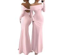 AOWVUTS Vestito Donna Maniche Lunghe Sexy Vestito Lungo con Spalle Scoperte Elegante Abito Maxi Senza Schienale Aderente Bodycon Abito Senza Spalline da Discoteca Cocktail Festa Sera Cerimonia Club