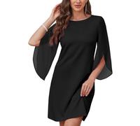 AOWVUTS Vestito Elegante Donna Abito Chiffon con Manica 3/4 Fluente Casual in Girocollo Abito Midi Aderente Bodycon Vestiti da Sera per Cocktail Feste Formali Matrimoni