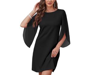 AOWVUTS Vestito Elegante Donna Abito Chiffon con Manica 3/4 Fluente Casual in Girocollo Abito Midi Aderente Bodycon Vestiti da Sera per Cocktail Feste Formali Matrimoni