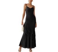 AOWVUTS Vestito Lungo Donna Abito Sexy Spaghetti Strap Bodycon Vestito Senza Maniche Abito Maxi con Volant Elegante Vestiti Aderente Scollo a V Estivo Abiti da Cocktail Sera Festa Cerimonia