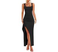 AOWVUTS Vestito Lungo Donna Sexy Abiti Senza Maniche Aderente Maxi Abito Elegante con Scollo Quadrato Vestiti con Spacco da Sera Tinta Unita Bodycon Abito da Cocktail Partito Festa Cerimonia