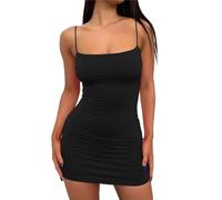 AOWVUTS Vestito Sexy Donna Abito Corto Elegante Nero Spaghetti Strap Tubino da Sera Senza Maniche Vestiti Estivo Party Cocktail Clubwear Spiaggia Randello Sera Mini Abito Aderente Casual Discoteca