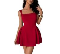 AOWVUTS Vestito Sexy Donna Mini Abito Elegante Senza Maniche con Scollo Quadrato Vestito Corto Estivo Miniabito da Sera Estate Aderente Casual Discoteca Vestito da Festa Cocktail Party
