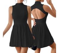 AOWVUTS Vestito Sexy Donna Mini Abito Elegante Senza Maniche Vestito Corto da Sera Senza Schienale A-Line Abito Nero Increspato Aderente Bodycon Estivo per Party Cocktail Festa Discoteca