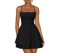 AOWVUTS Vestito Sexy Donna Mini Abito Senza Maniche Spaghetti Strap Vestito Corto da Sera Senza Schienale Elegante Abito Bodycon Aderente Swing Estate per Cocktail Discoteca Party Club Festa