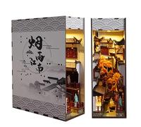 AOXCHEN Book Nook Kit, Fermalibri in Miniatura del Puzzle in Miniatura del Vicolo Storico della Cina, DIY Decorazione per Inserto per Libreria Artigianale in Legno con Sensore di Luce