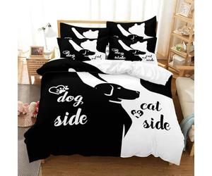 AOXHFNV Set biancheria da letto della serie in bianco e nero Dog Side and Cat Side con copripiumino a coppia, biancheria da letto nera e bianca per letto matrimoniale (Dog Cat Side, 220×240cm)