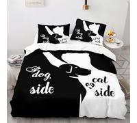 AOXHFNV Set di biancheria da letto in bianco e nero della serie Dog Side and Cat Side, set copripiumino per letto matrimoniale (Dog Cat Side, 220 x 240 cm)
