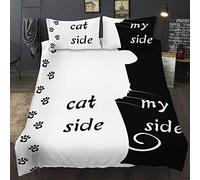 AOXHFNV Set di biancheria da letto in bianco e nero della serie Dog Side and My Side con copripiumino per letto matrimoniale (220 x 240 cm, Cat Side)