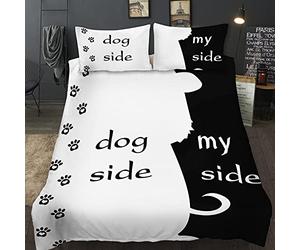 AOXHFNV Set di biancheria da letto in bianco e nero della serie Dog Side e My Side Set copripiumino per letto matrimoniale (135 x 200 cm)