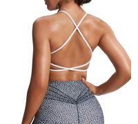 Aoxjox Reggiseno Sportivo per Allenamento da Donna Fitness Backless Imbottito Edera Reggiseno a Basso Impatto Yoga Crop Canotta, Bianco, S