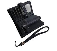 AOXONEL Piccolo portafoglio da donna in pelle bifold con blocco RFID da polso con porta carte d'identità, portamonete, Nero 3, Small, Vintage