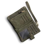 AOXONEL Piccolo portafoglio da donna in pelle bifold con blocco RFID da polso con porta carte d'identità, portamonete, Verde militare, Small, Vintage