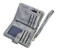 AOXONEL Piccolo portafoglio da donna in pelle bifold con blocco RFID da polso con porta carte d'identità, portamonete, Grigio, Small, Vintage