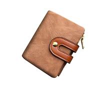 AOXONEL, Portafoglio a due sezioni da donna, RFID, in pelle, di piccole dimensioni, con tasca con zip per monete, tasca per documento d’identità, sottile e compatto - marrone - Small