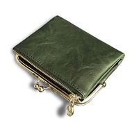 AOXONEL Portafoglio da donna piccolo Rfid da donna compatto in pelle a due piazze vintage con cerniera e blocco bacio, Verde, Small