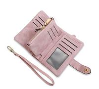 AOXONEL Women's Small Bifold Leather wallet Rfid blocking Ladies Wristlet with Card holder id window Coin Purse (Pink)