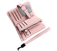 AOXONEL Women's Small Bifold Leather wallet Rfid blocking Ladies Wristlet with Card holder id window Coin Purse (Pink3)