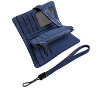 AOXONEL Women's Small Bifold Leather wallet Rfid blocking Ladies Wristlet with Card holder id window Coin Purse (Blue3)