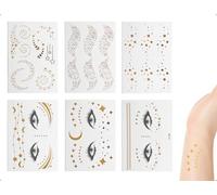 AOYEGIC 6 Fogli di Adesivi per Tatuaggi per il Viso, Adesivi per Tatuaggi Impermeabili con Glitter a Forma di Luna e Stelle, Utilizzato per Body Art per Feste di Carnevale e Festival Femminili (Oro)