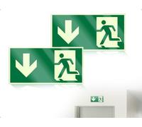 AOYEGIC Confezione da 2 Cartelli di Uscita di Emergenza,Fosforescenti,Autoadesivi con Freccia Rivolta verso il Basso,per Casa,Scuola,Ufficio,Ristorante,Hotel