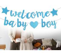 AOYEGIC Welcome Baby Banner, Welcome Back Garland, decorazione per compleanno bambini, per baby party, ricevimento a casa, baby shower decorazione per la casa (blu)