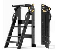 Aoykkii Torre di apprendimento Pieghevole,3 Altezze Regolabili,Fold Legno Torre Montessoriana di Apprendimento da 1 a 6 Anni per Bambini Montessori Learning Legno Naturale Kitchen Helper (Nero)
