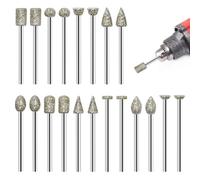 Aoyswuz 20 Pezzi Set Punte Diamantata per Pietra Gambo da 3 mm Frese Diamantate per Accessori Utensile Rotante Intaglio, Lucidatura, Incisione