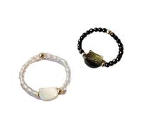 AOYUDJ 2 anelli regolabili ispirati ai gatti in ossidiana con pietra di luna, alla moda, accessori per gli amanti degli animali, 2cm, Resina