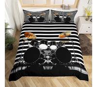 Aozhiswe Set Copripiumino Una Piazza e Mezza Musica Rock Copripiumino Strisce Bianche e Nere, Microfibra Biancheria da Letto 3D Copripiumone 200x200 con 2 x Federe 50x80 cm con Cerniera A1148